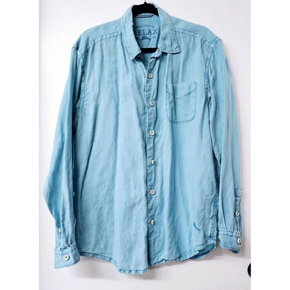 TOMMY BAHAMA Relax Light Blue 100% Linen Long Sleeve Button-Up Men Shirt (L) - Picture 1 of 5